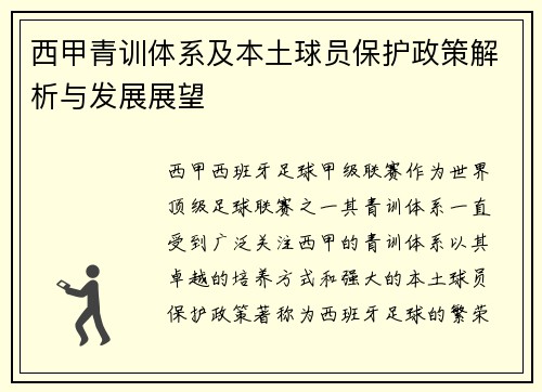 西甲青训体系及本土球员保护政策解析与发展展望