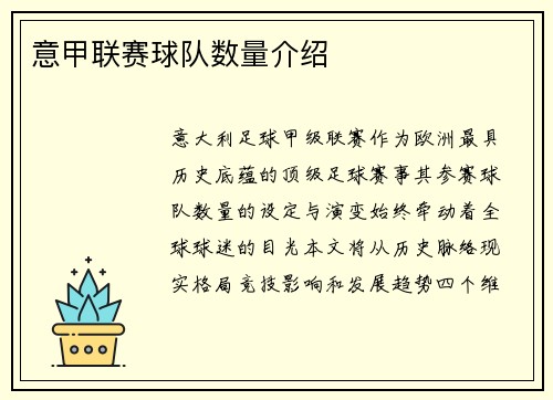 意甲联赛球队数量介绍
